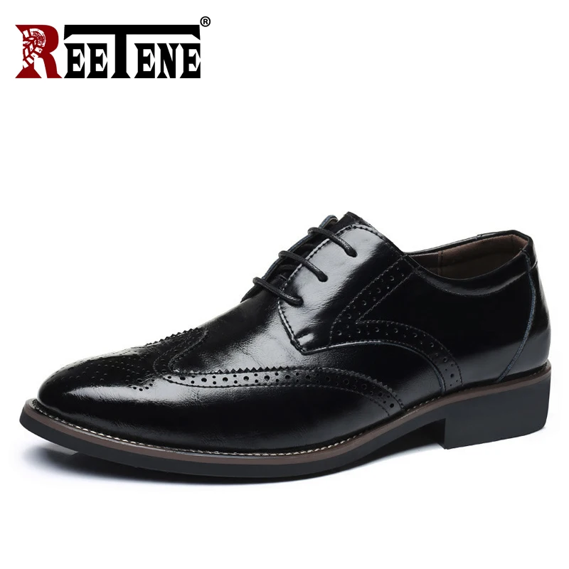 Reetene 38-48 Формальные Мужские модельные туфли круглый обувь оксфорды для мужчин на шнуровке классические грубые ботинки плоская подошва мужские официальные туфли
