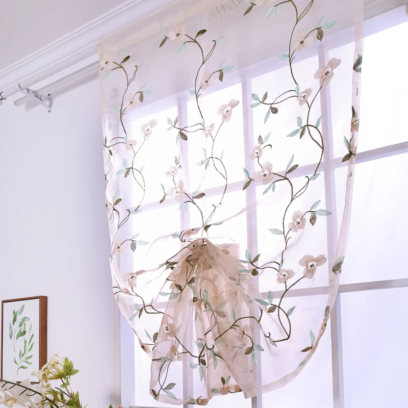 Короткие занавески с вышивкой для гостиной римские из тюля кухни Цветочная вуаль
