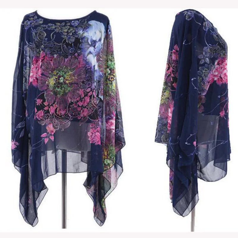 Dark blue Купальный костюм, накидка, бикини, купальник с принтом, шифоновая пляжная туника, топ, парео, сексуальный купальник, пляжная одежда для женщин - Цвет: Dark blue