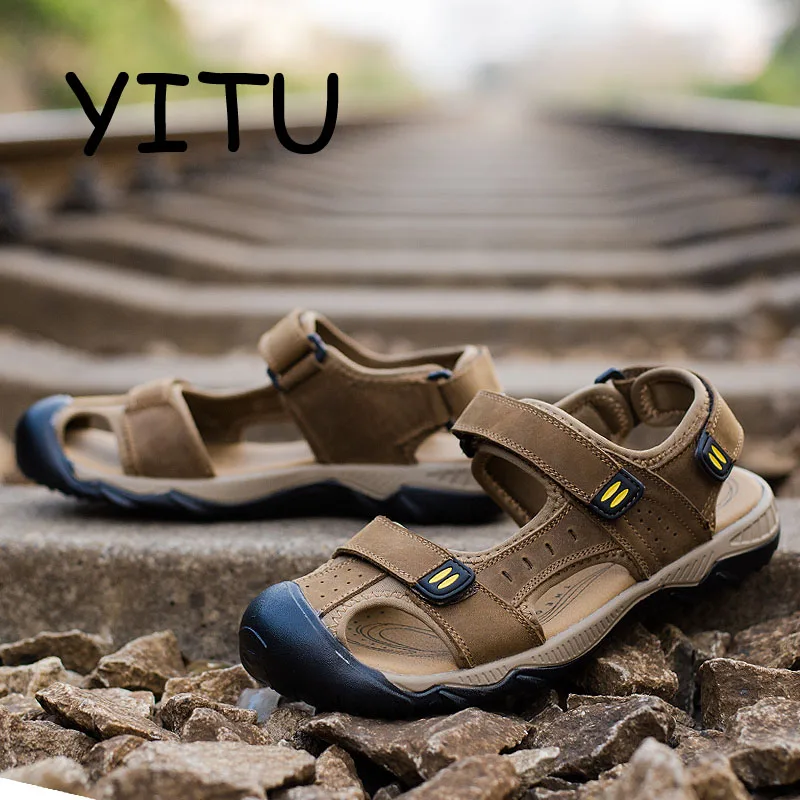 YITU 2018 New Men's Summer Beach Sandals Hiking Breathable Water Brand Genuine Leather Outdoor Man Sport Shoes Plus Size | Спорт и