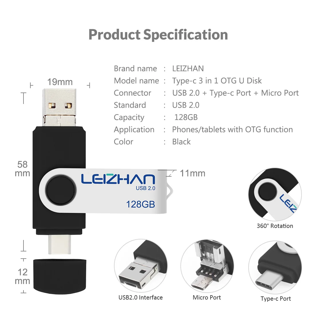 Флэш накопитель LEIZHAN 3 в 1 Micro USB Type C флэш для телефона на базе Android OTG карта памяти 128
