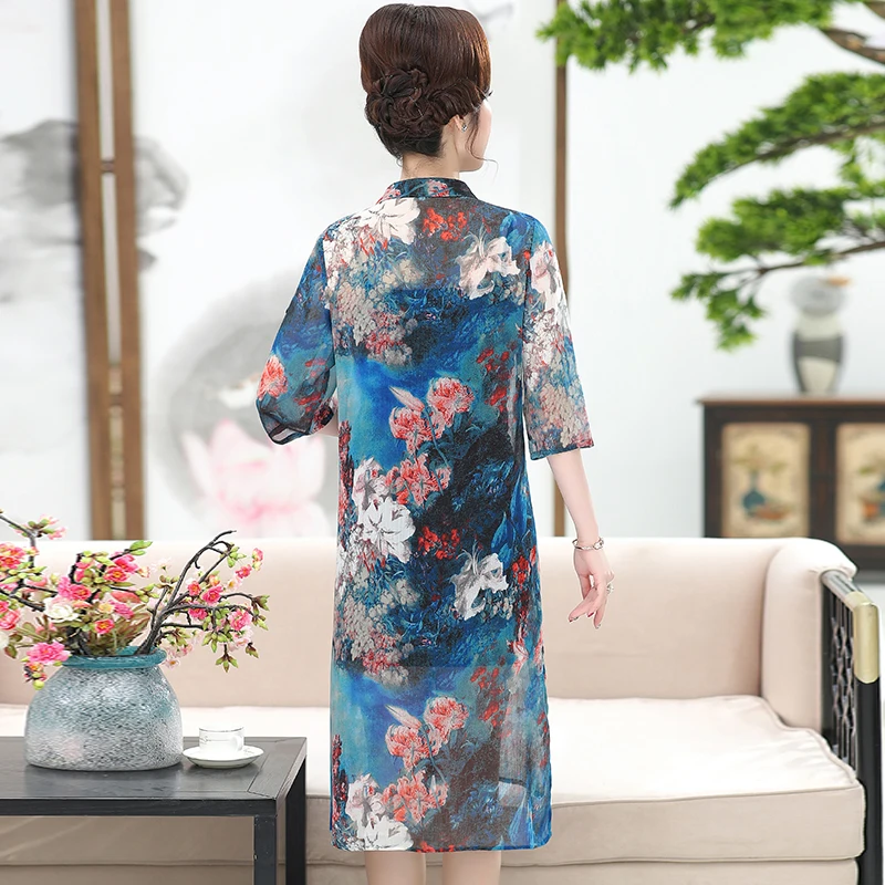 Women summer silk shirt elegant floral printed blouse lady soft chiffon cardigan | Женская одежда