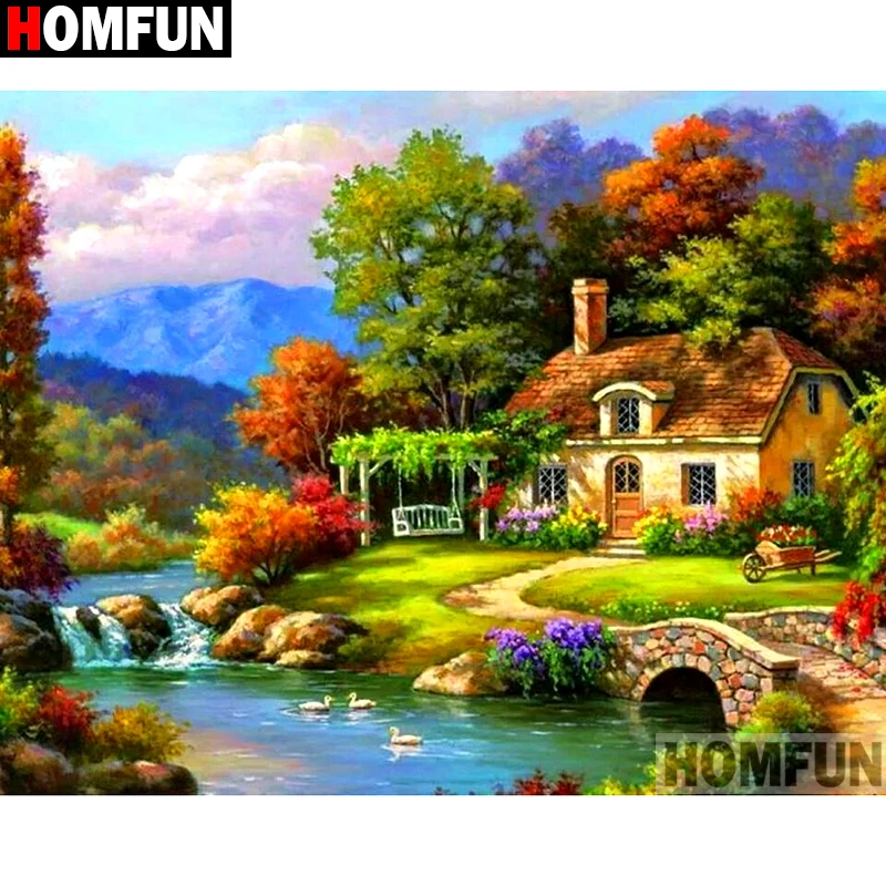 

Алмазная живопись HOMFUN A09031, полноразмерная/круглая Алмазная вышивка «Домашний пейзаж», 5D «сделай сам», вышивка крестиком, домашний декор