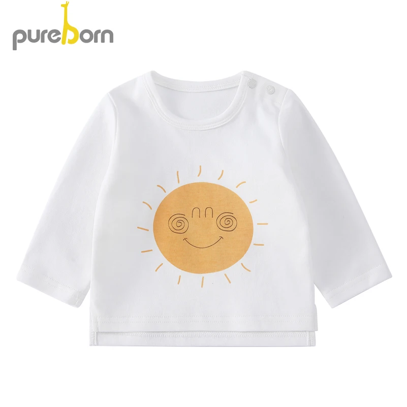 White sun Pureborn/Одежда для новорожденных детей; одежда для маленьких мальчиков и девочек; Повседневная футболка с длинными рукавами и рисунком; блузка; повседневная одежда - Цвет: White sun
