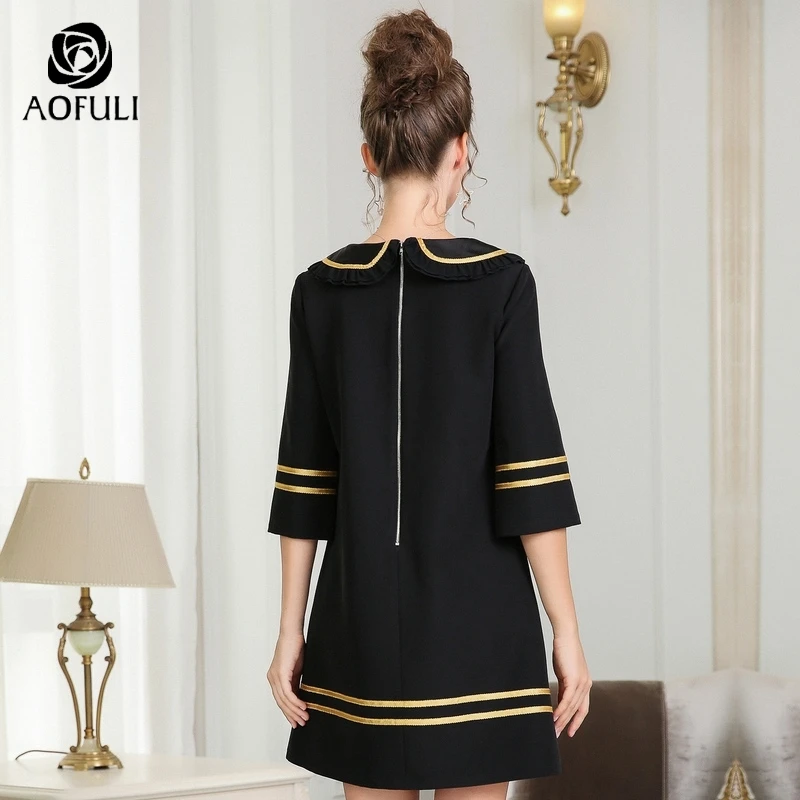 2XL/4XL/5XL размера плюс Вышивка женское платье Весна Осень Половина рукава А-силуэт