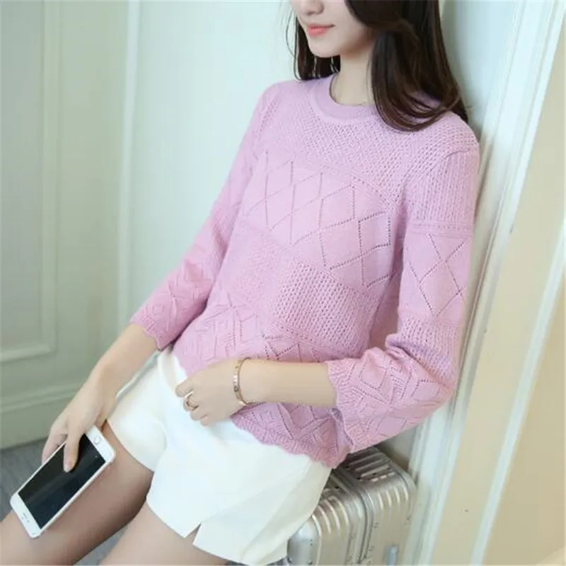 Women Three Quarter thin sweater 2018 spring and summer female loose knitted tops teenager girl fashion Korean style pullover | Женская