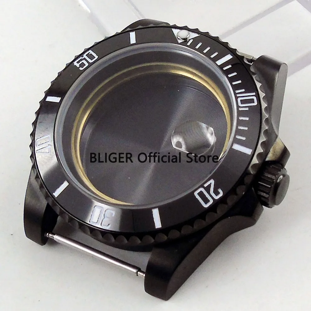 

Solid 40mm Black Ceramic Bezel PVD Coated Stainless Steel Watch Case Sapphire Glass Fit For ETA 2836 Automatic Movement C24