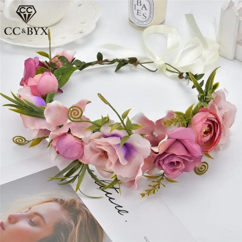 CC богемный стиль цветочный обруч для волос с короной 100% ручная работа свадебные