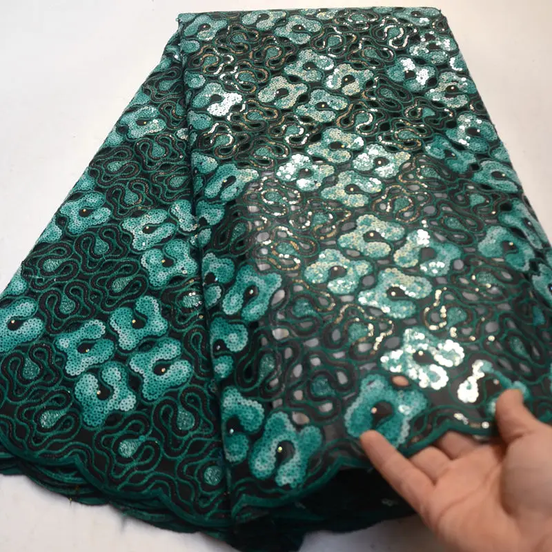 teal green Высококачественная африканская блестка органза кружевная ткань золото французский тюль вышивка кружевная ткань с блестками для женщин платье QG987 - Цвет: teal green