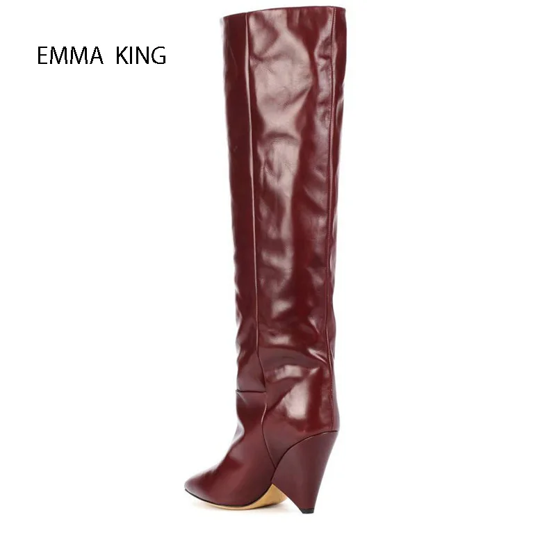 Сезон осень-зима; модные однотонные сапоги до колена на шпильках; Zapatos De Mujer; обувь на высоком каблуке с острым носком; женская обувь с высоким голенищем