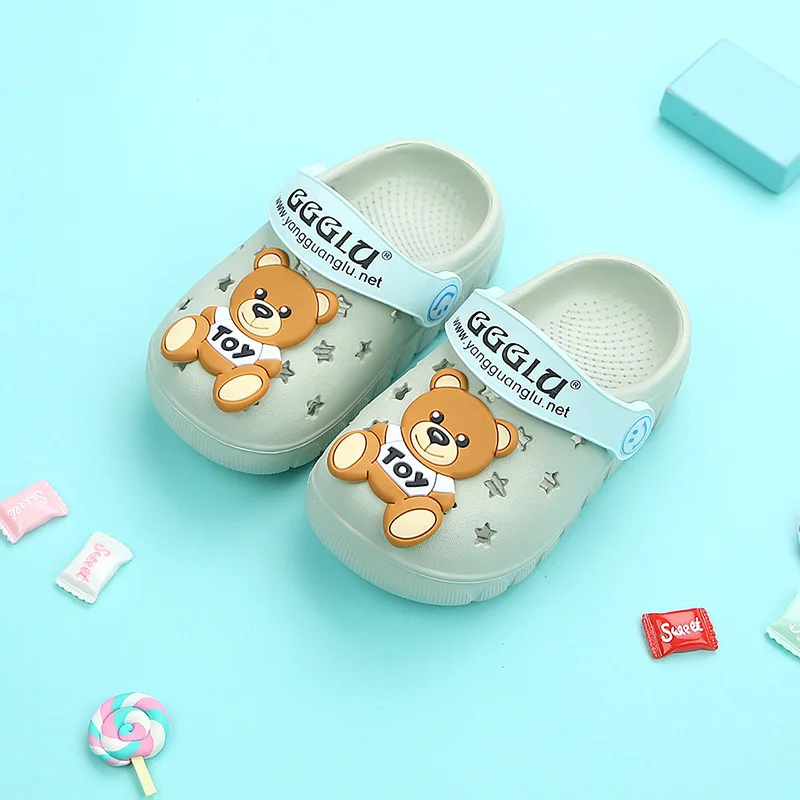 GREEN bear Детские тапочки; коллекция года; сезон весна-лето; новые детские Нескользящие сандалии Baotou для мужчин и женщин; домашняя обувь с отверстиями - Цвет: GREEN bear