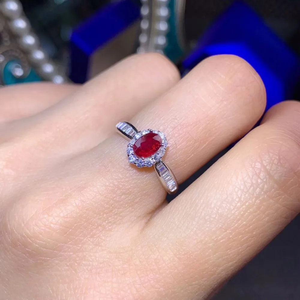 Натуральный красный рубин S925 Серебряное кольцо кулон натуральный драгоценный