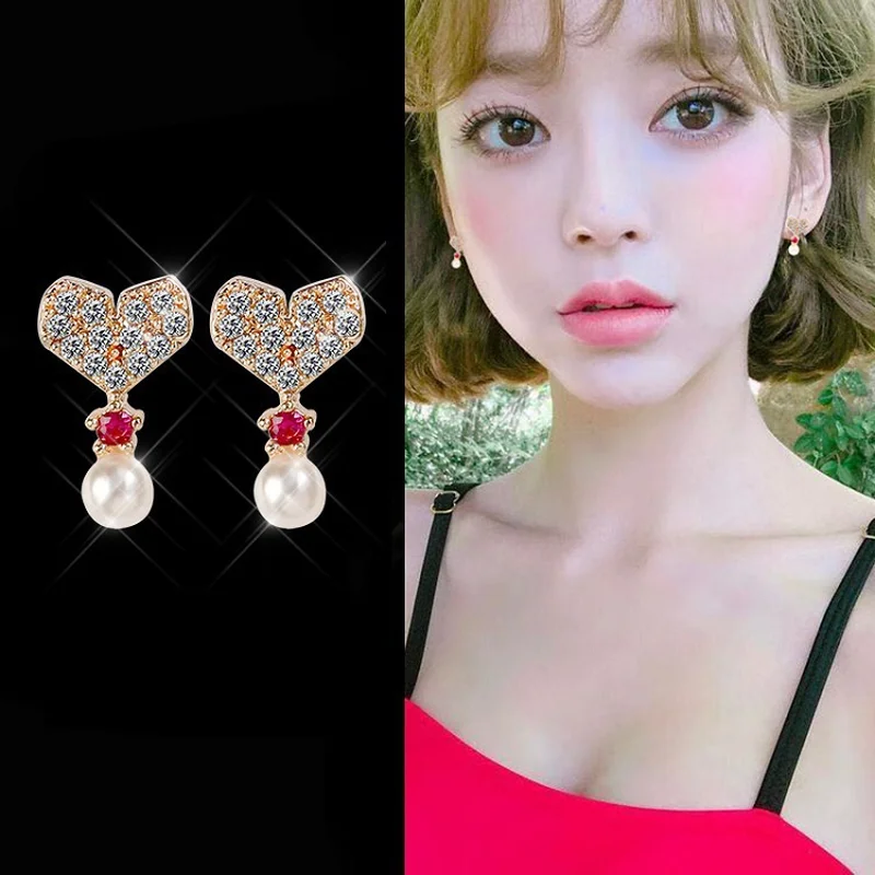 Maple2000 новые серьги с кристаллами в форме сердца жемчужные кулоном милые мини
