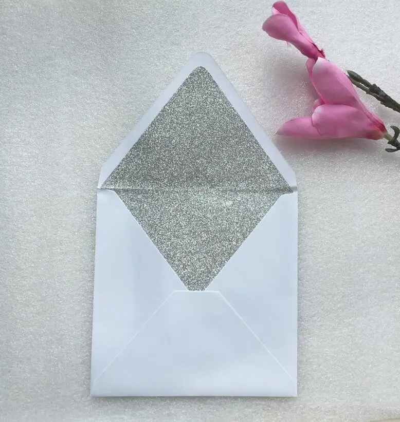 Envelope only Блестящие, серебряные лазерная резка, для свадьбы пригласительных билетов с лентой, индивидуальные приглашения комплект, 100 наборы для ухода за кожей, экспресс - Цвет: Envelope only