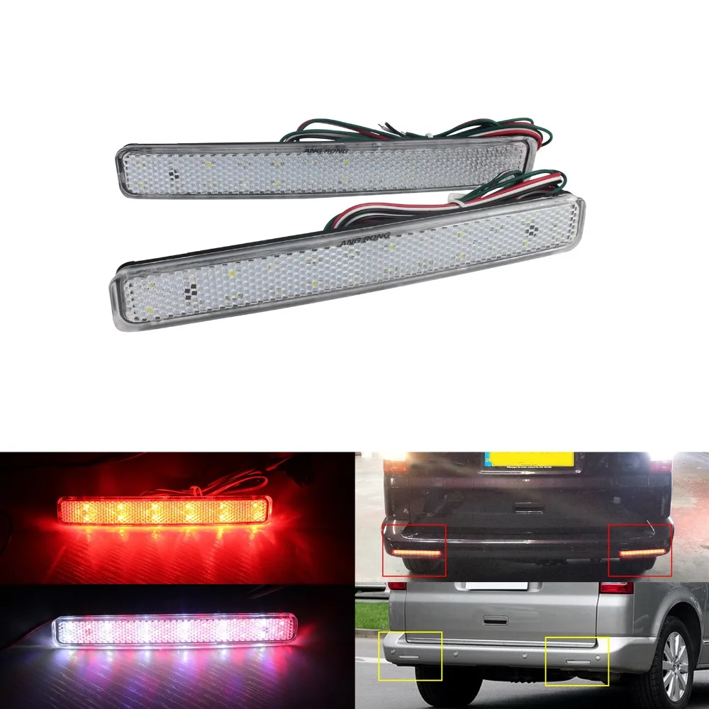 

ANGRONG 2x Clear Lens Rear Bumper Reflector LED Tail Stop Light For VW T5 Transporter / Caravelle / Multivan 2003-2011