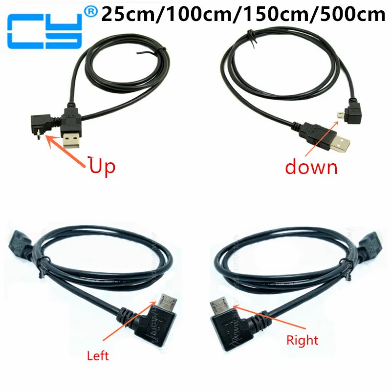 

Up & Down & Left & Right Angled 90 Degree USB Micro USB Male to USB male Data Charge connector Cable 25cm-500cm for Tablet