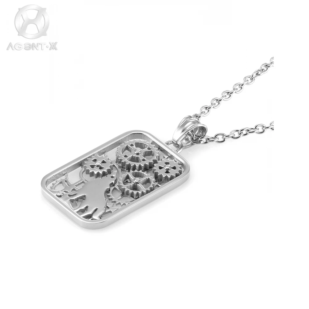 Agentx Уникальный Серебряный полые механические волк dog tag кулон Талисманы Colar Сталь