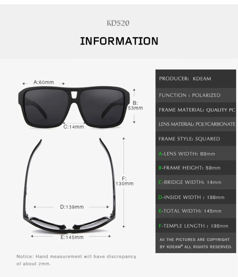 KDEAM Original Design Polarized Square Sunglasses Men Summer Outdoor& Travel UV Goggles Male Fashion Sports Style Shades RX63