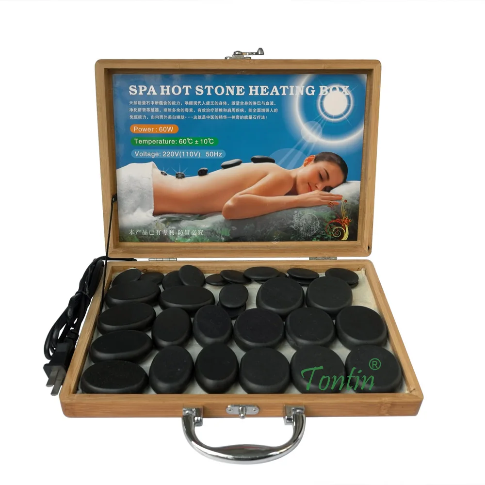 stone and bamboo box Tontin 31 шт./компл. камень для массажа тела инструмент горячий камень с 220 V/110 В bamboo нагреватель коробка CE и сертификат безопасности материала по ограничению на использование опасных материалов в производстве - Цвет: stone and bamboo box