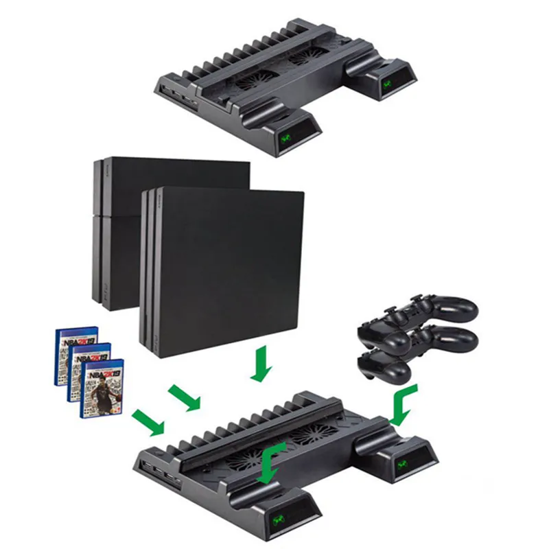 For PS4/ PS4 Slim/ Pro Cooler Vertical Cooling Stand Charger with LED Indicators Charging Docking Station Discs Storage | Электроника