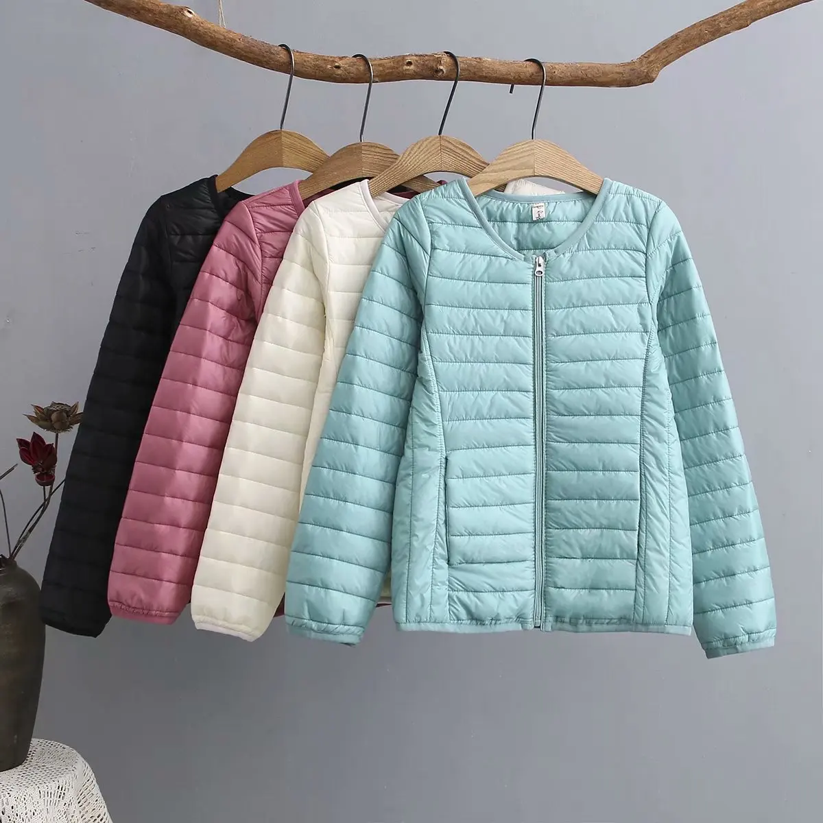 Однотонное тонкое базовое зимнее пальто женская парка с круглым вырезом