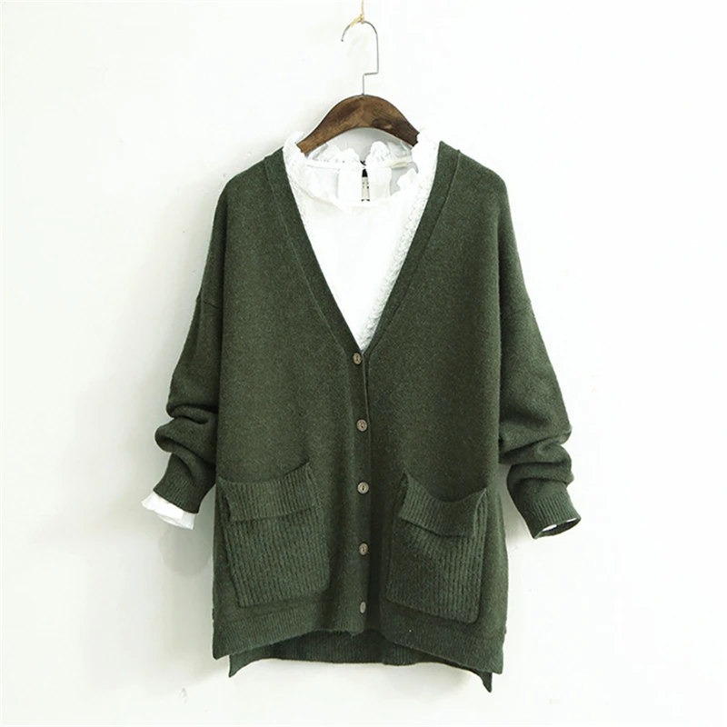 Women Casual Sweater Autumn 2017 New Cotton Knit Soft Comfortably Breathable Solid V-Neck Button Cardigan |