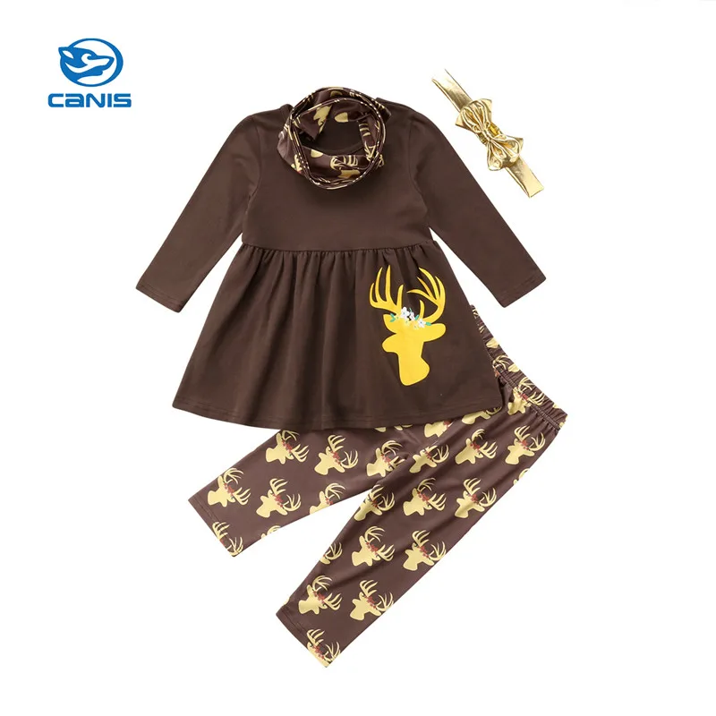 Детская одежда с оленем CANIS для маленьких девочек топ юбка принцессы + штаны шарф