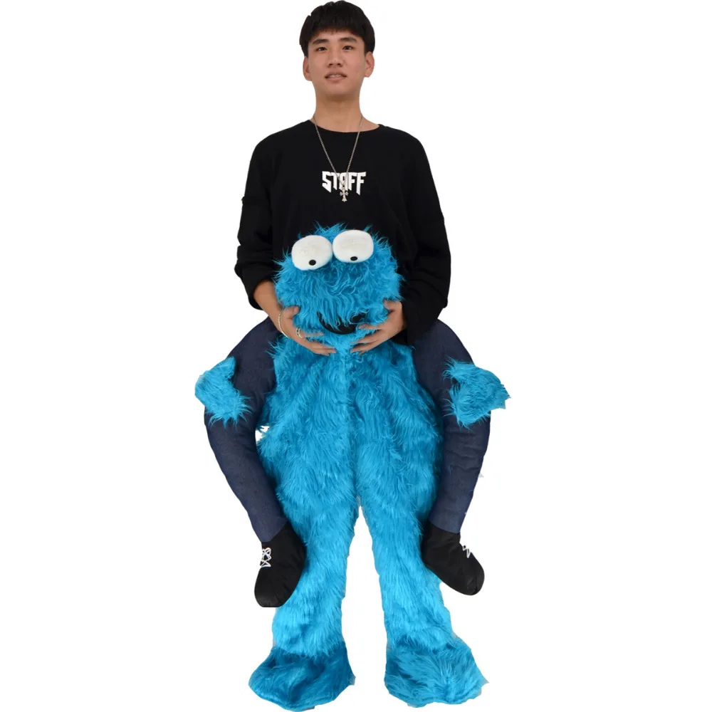 Элмо мягкую ездить на меня Улица Сезам COOKIE MONSTER талисман носить обратно Необычные платья Costums