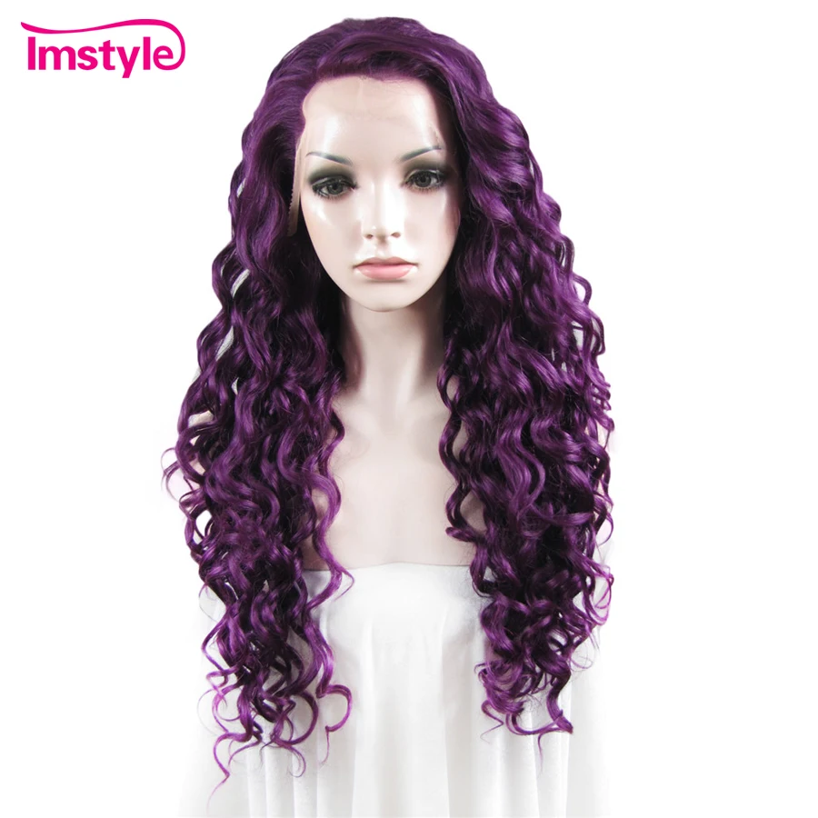 Imstyle фиолетовый парик кудрявый синтетический фронта шнурка длинные волосы