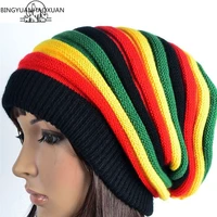 bingyuanhaoxuan 2017 rainbow colors hats womens beanies bonnet hats winter colorful striped knitted hats ski braid cap skullies