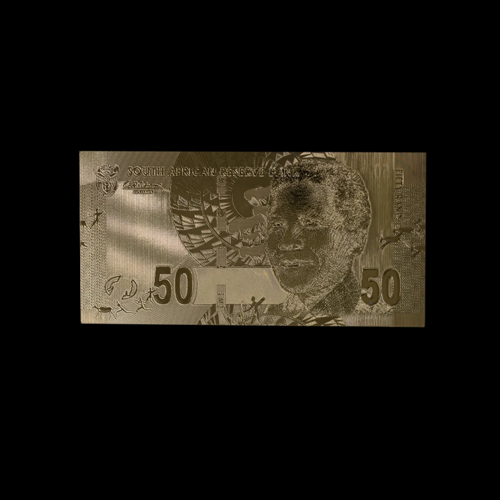 10pcs/lot Gold Plated World Currency Paper South African 50 Rand Foil Bank Note Money Banknote Collection | Дом и сад