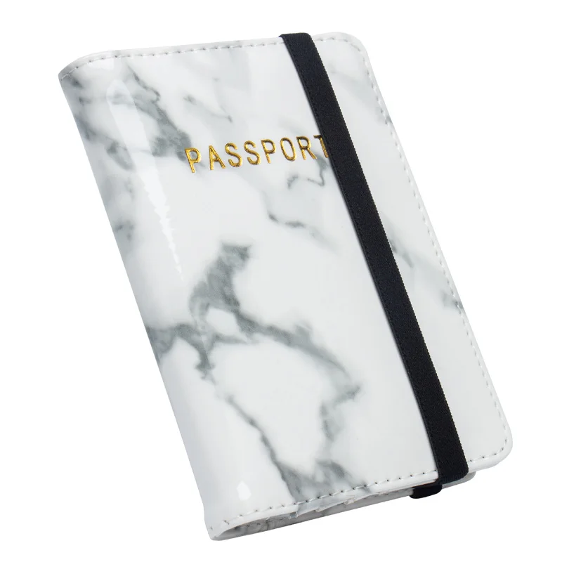 

Advanced white marble pattern PU Leather Travel Passport Holder with bandage Passport Cover Credit Card ID Bag with traveling