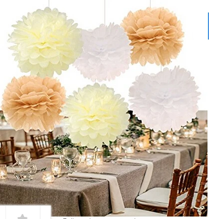 Коричневые кремовые белые бумажные Pom фонарики для деревенского свадебного