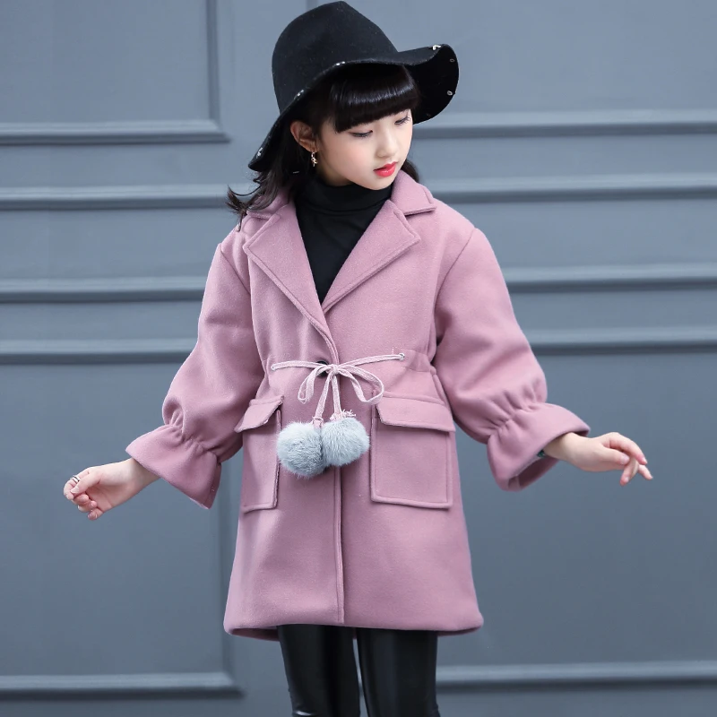 Шерстяное пальто для девочек Весна Осень 2020 Детская шерстяная куртка Верхняя