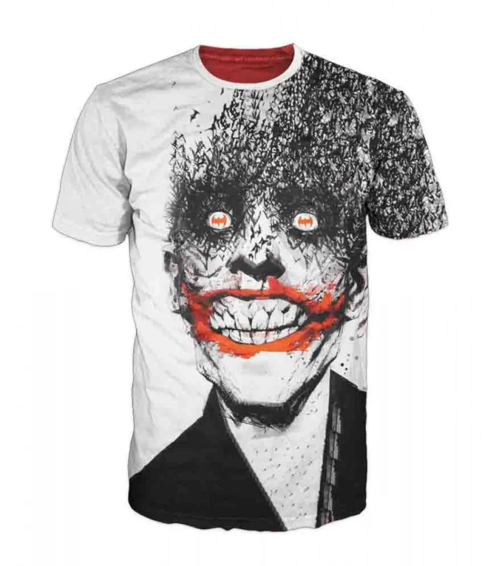 2018 3D печатных личности Crazy клоун человек футболка Crewneck Хип-Хоп известный бренд