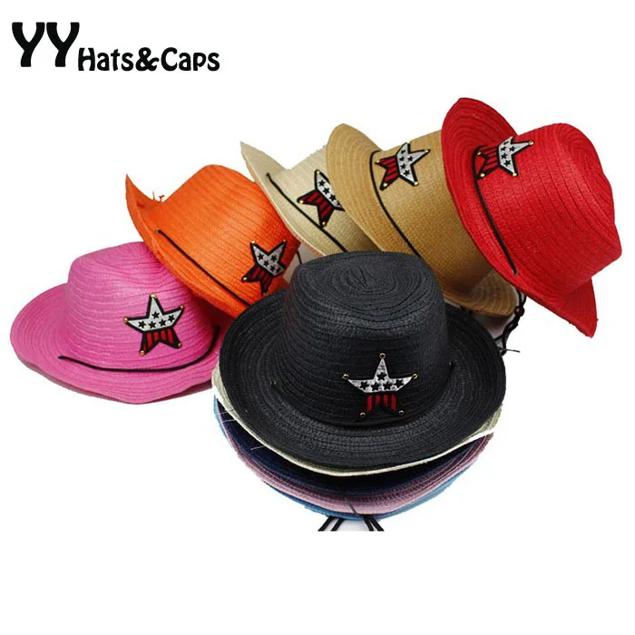 Модные ковбойские шляпы для детей Соломенные от солнца новые летние кепки со