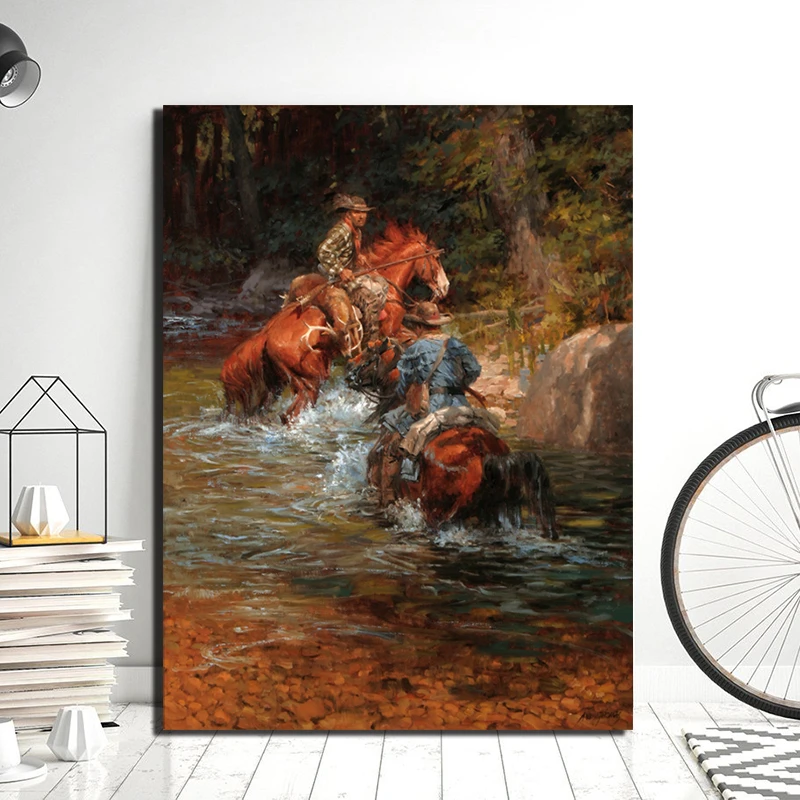 

American Western Cowboy Canvas Prints Picture Modular Paintings for Living Room Poster on The Wall Home Decoration