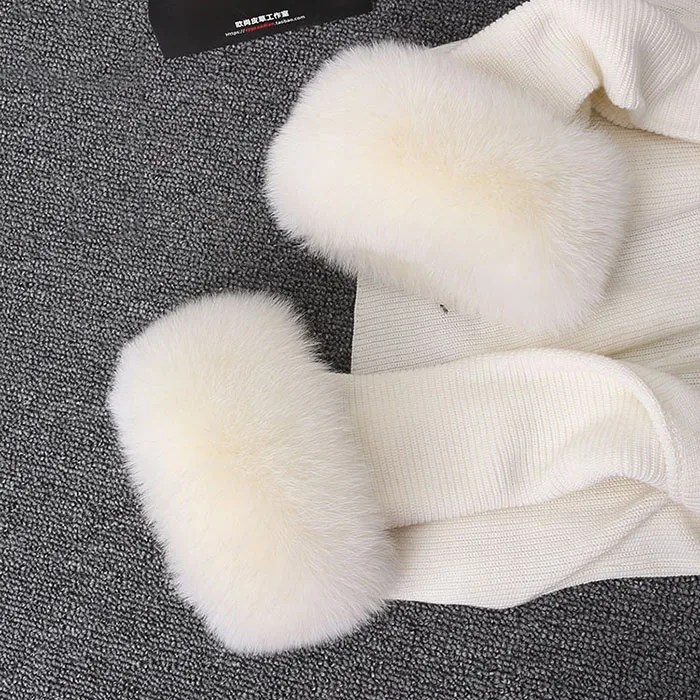 beige width 12cm Женские высококачественные манжеты из лисьего меха, теплые запястья, новые длинные манжеты из лисьего меха, теплые женские браслеты, браслет из натурального меха, перчатки - Цвет: beige width 12cm