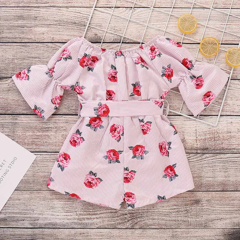 Комбинезон для маленьких девочек с цветочным принтом летние дышащие комбинезоны