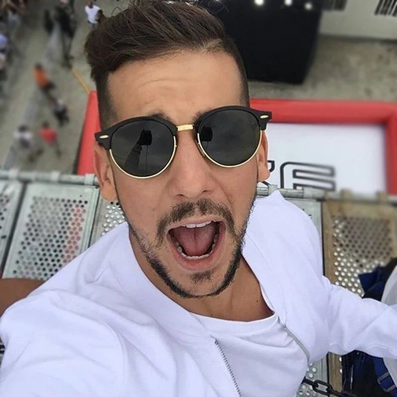 Женские и мужские полуоправы TESIA круглые брендовые солнцезащитные очки с