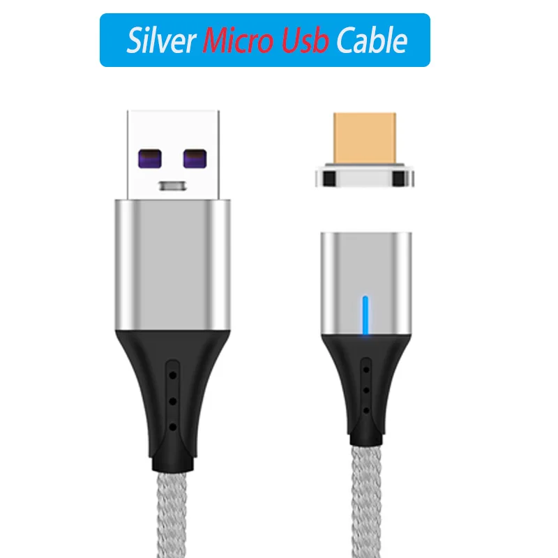 Silver Micro Plug Светодиодный светильник Micro Usb C типа магнитный кабель быстрой зарядки для samsung S9 S10 S10e Note 9 Nokia 7 Plus зарядное устройство для телефона кабель 2 метра - Цвет: Silver Micro Plug