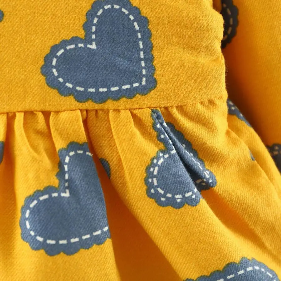 Весенне-осеннее милое платье принцессы с принтом в виде сердца для маленьких