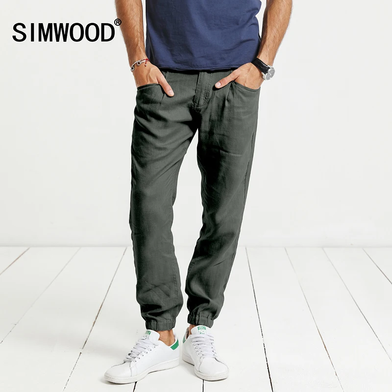 SIMWOOD 2019 Весна повседневные шаровары мужские 100% чистый лен тонкий шнурок брюки до
