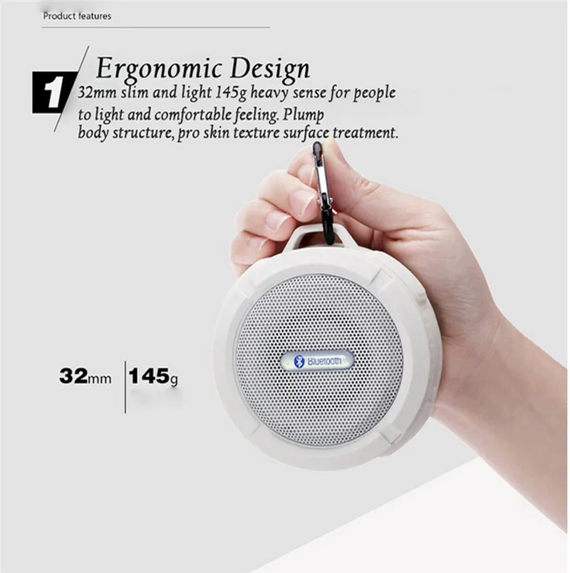 Водонепроницаемый Bluetooth динамик для душа Динамик C6 с сильным драйвером длинные Срок службы батареи и микрофоном и съемная присоска