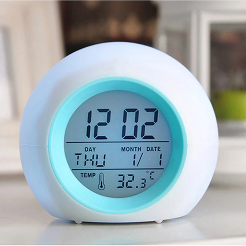 Digital Single Face Wake Up Light Watch Electronic Table LED Alarm Clock Color Changing Snooze Function Plastic Modern | Дом и сад