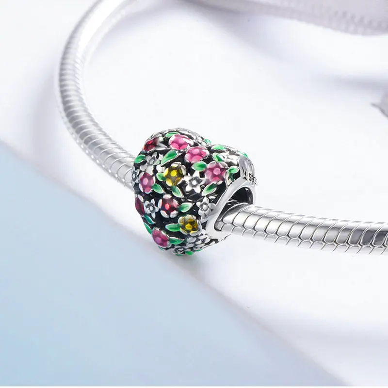 MYBEBOA May New Original Sterling 925 Silver Bird in the Woods& Flowers Charm Beads fit Original Pandora Bracelet Beads Jewelry