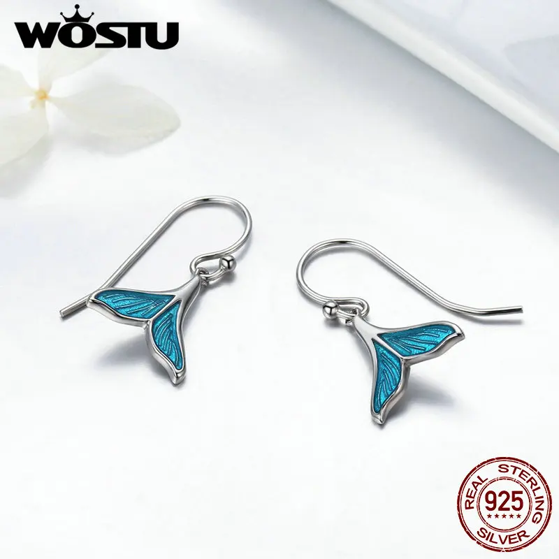 Женские серьги капельки WOSTU из 100% стерлингового серебра 925 пробы с рыбьим хвостом