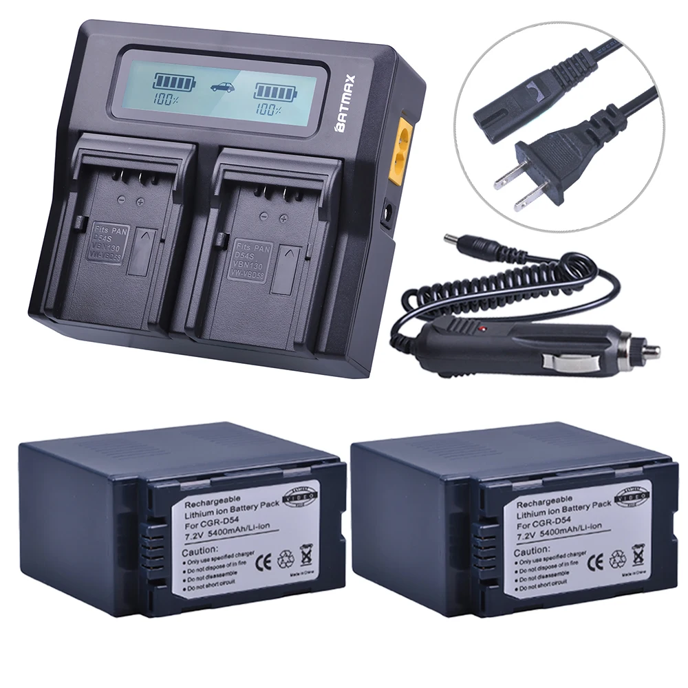 Комплект из 2 предметов CGR-D54 CGR D54 D54S Перезаряжаемые Батарея+ ЖК-дисплей быстрое двойное Зарядное устройство для цифрового фотоаппарата Panasonic CGA-D54S Батарея CGA-D220, CGA-D320 CGA-D54