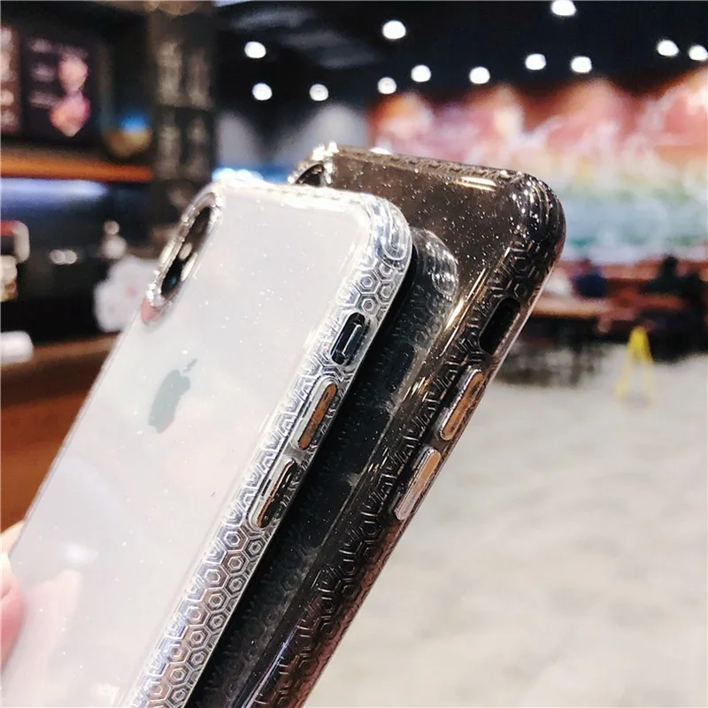 Противоударный прозрачный блестящий чехол для iPhone XS Max XR X металлическая кнопка