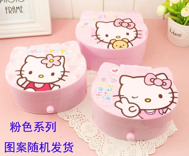 Hello kitty, шкатулка, косметичка, органайзер, пластиковые ящики, KT Cat, безделушка, коробка для хранения косметики, Настольная с зеркалом, с бусинами, ящик для хранения